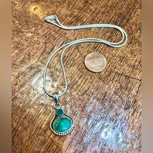 Vintage Sterling Silver & Emerald Pendant Necklace
